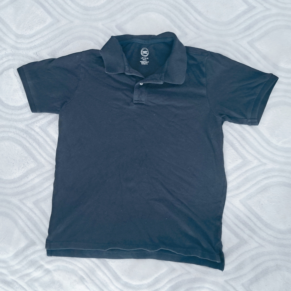 Boys Black Polo Shirt Size 10/12 Husky
